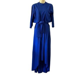 Blue Lightweight High Low Maxi Dress with Bolero Jacket and Tie Belt Size 14
